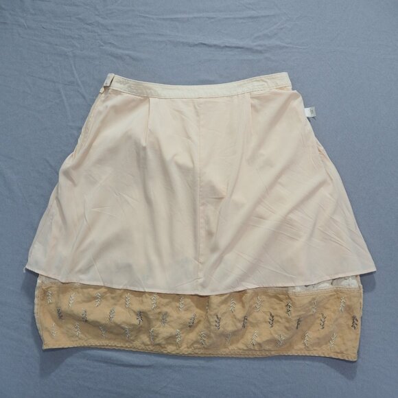 J Jill Skirt Womens 14 Tan Linen Floral Embroidery Knee Boho Modest Minimalist - Picture 9 of 11